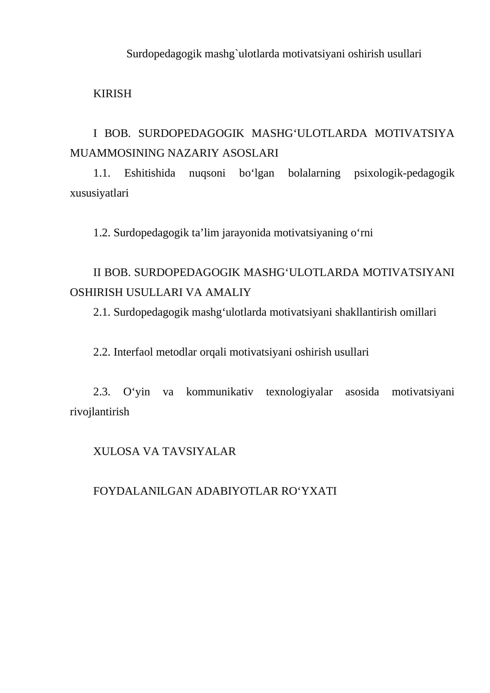 Surdopedagogik mashg`ulotlarda motivatsiyani oshirish usullari