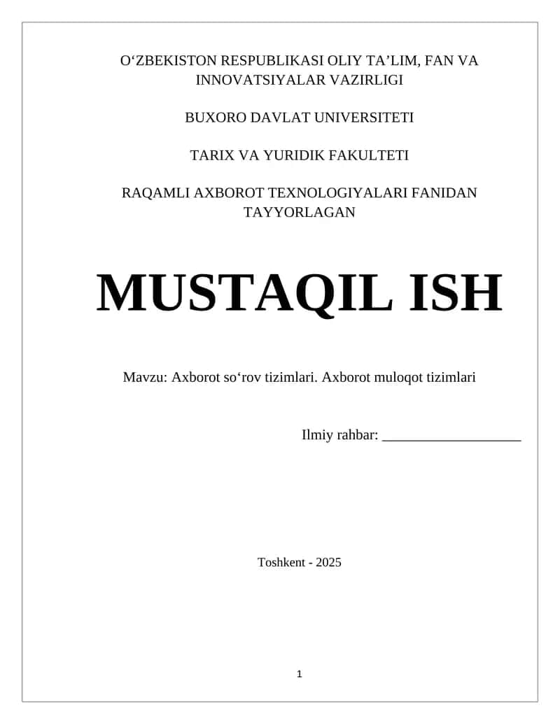 Axborot soʻrov tizimlari. Axborot muloqot tizimlari