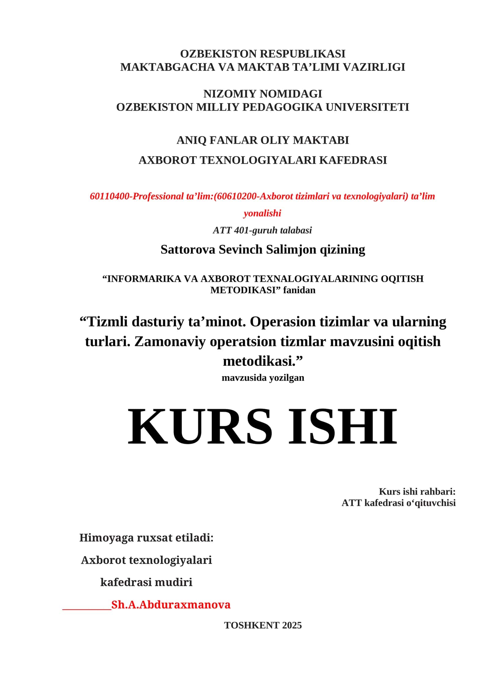 Tizmli dasturiy ta’minot va operatsion tizimlarning nazariy asoslari
