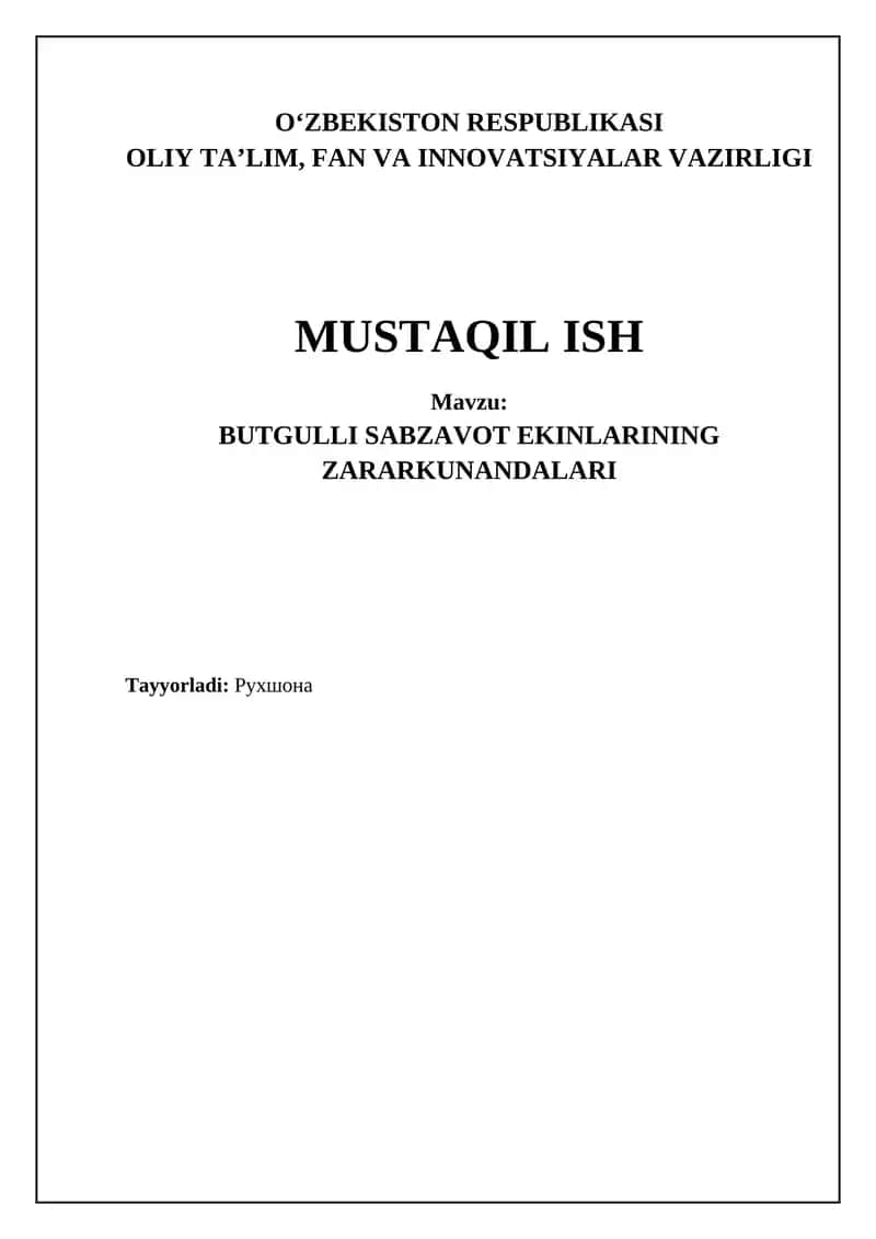 BUTGULLI SABZAVOT EKINLARINING ZARARKUNANDALARI