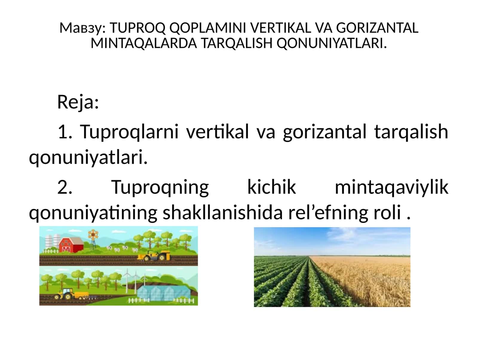 TUPROQ QOPLAMINI VERTIKAL VA GORIZANTAL MINTAQALARDA TARQALISH QONUNIYATLARI