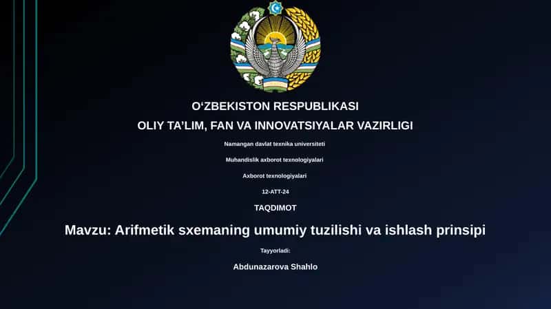 Arifmetik sxemaning umumiy tuzilishi va ishlash prinsipi