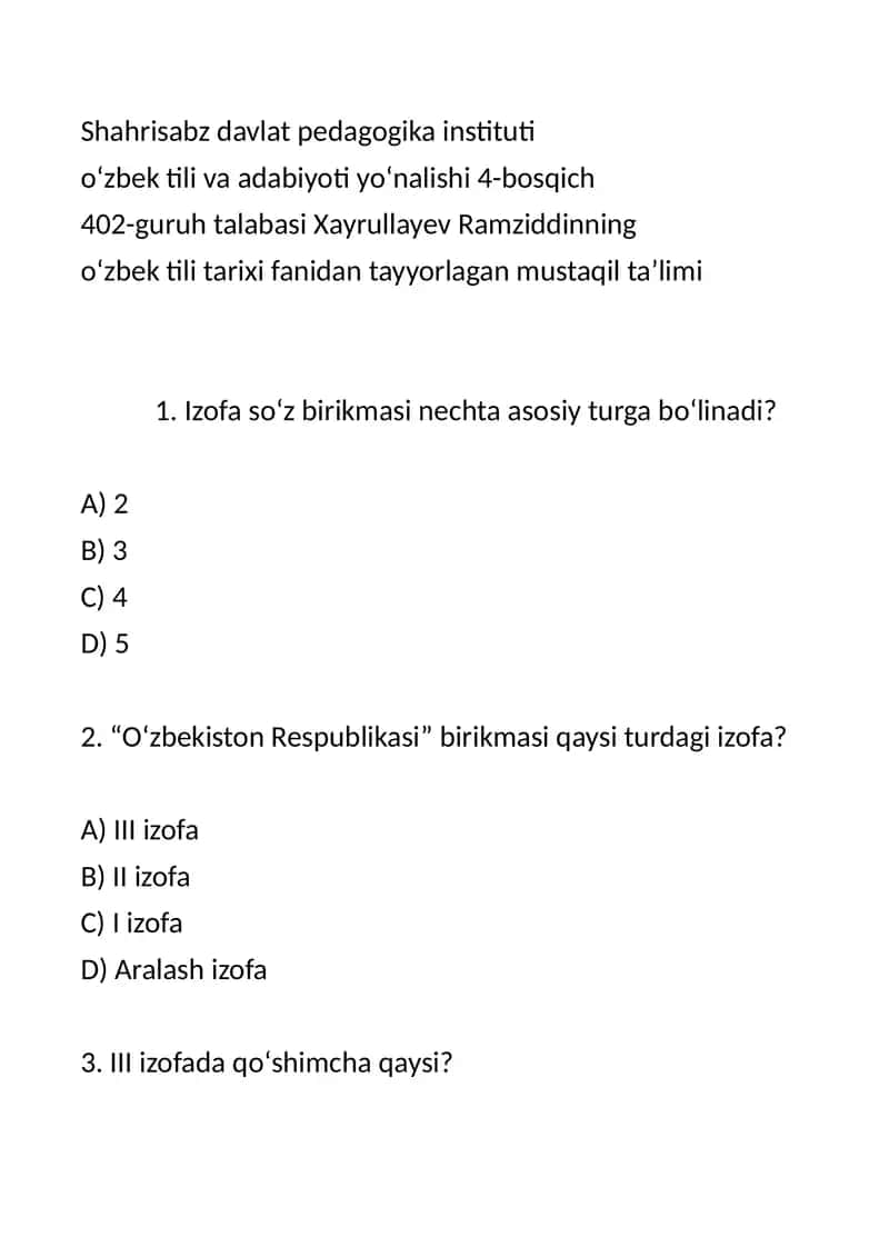 O'zbek tili va adabiyoti yo'nalishi 4-bosqich