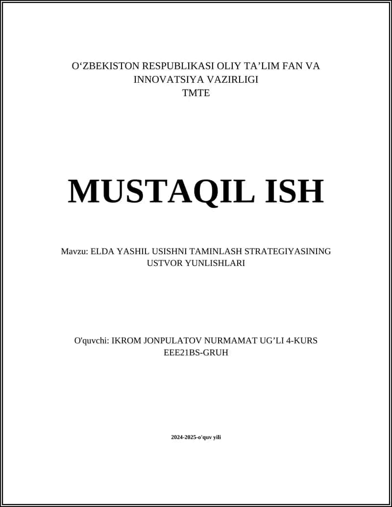 Yashil energetika manbalarini rivojlantirish