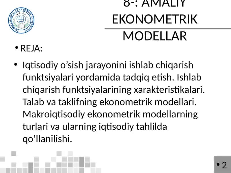 AMALIY EKONOMETRIK MODELLAR