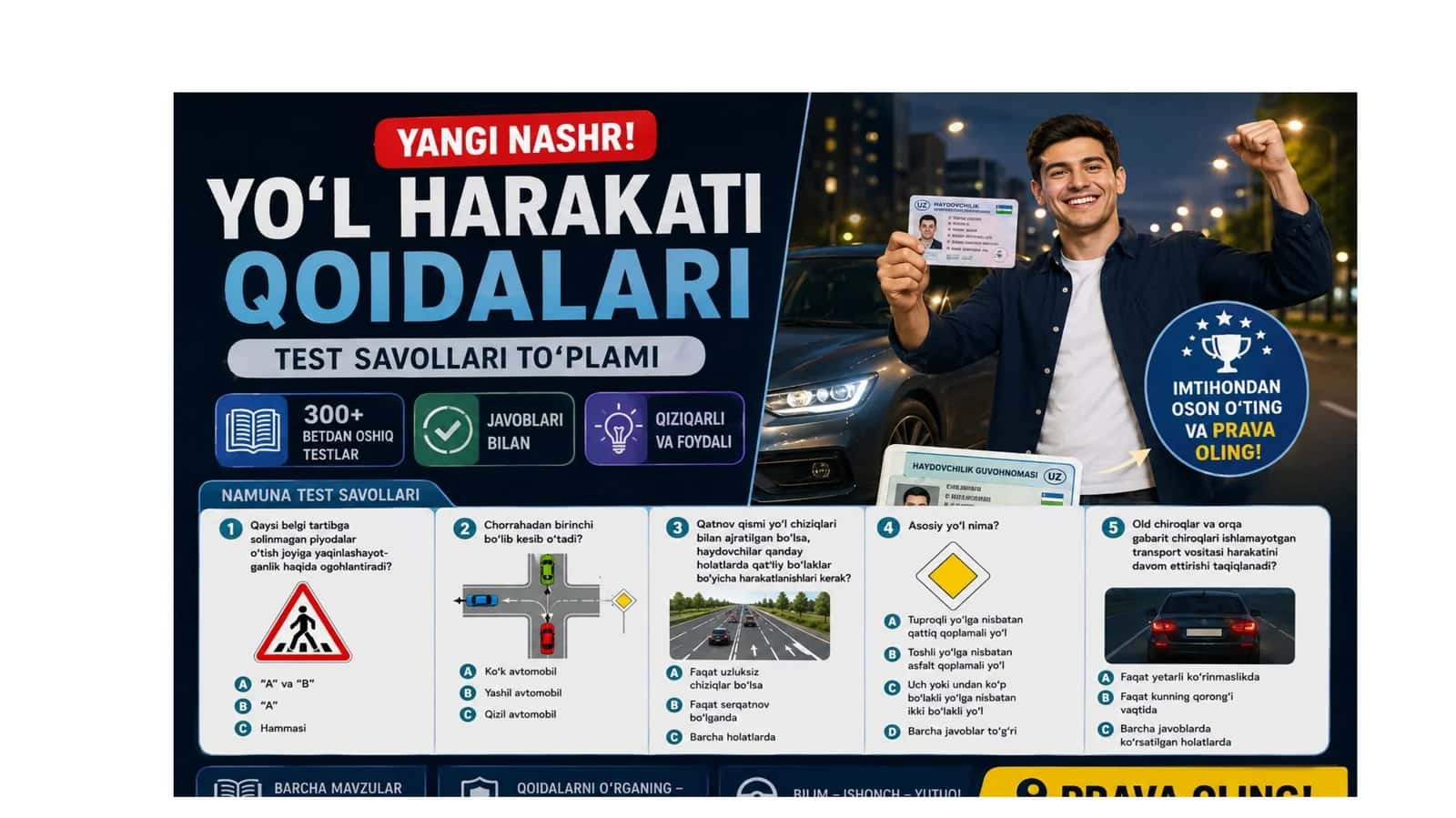 Yo‘l harakati qoidalari test savollari to‘plami