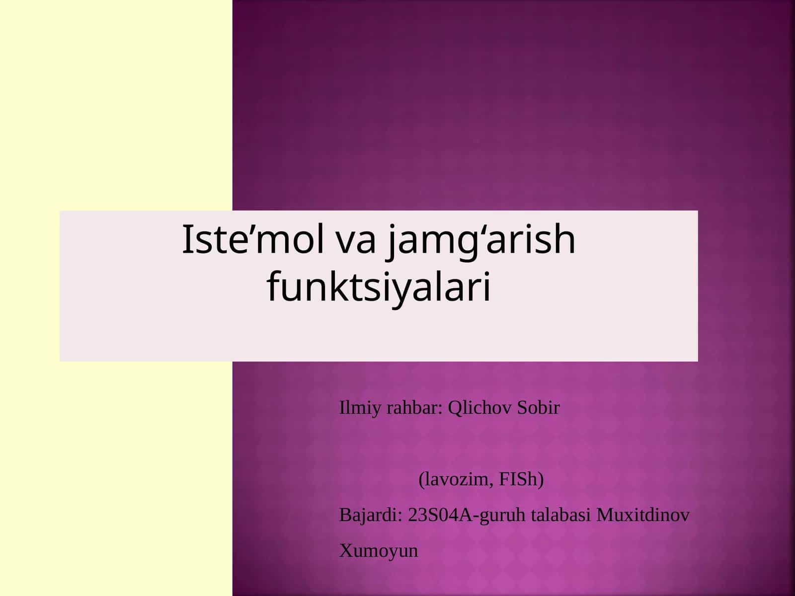 Iste’mol va jamg‘arish funktsiyalari