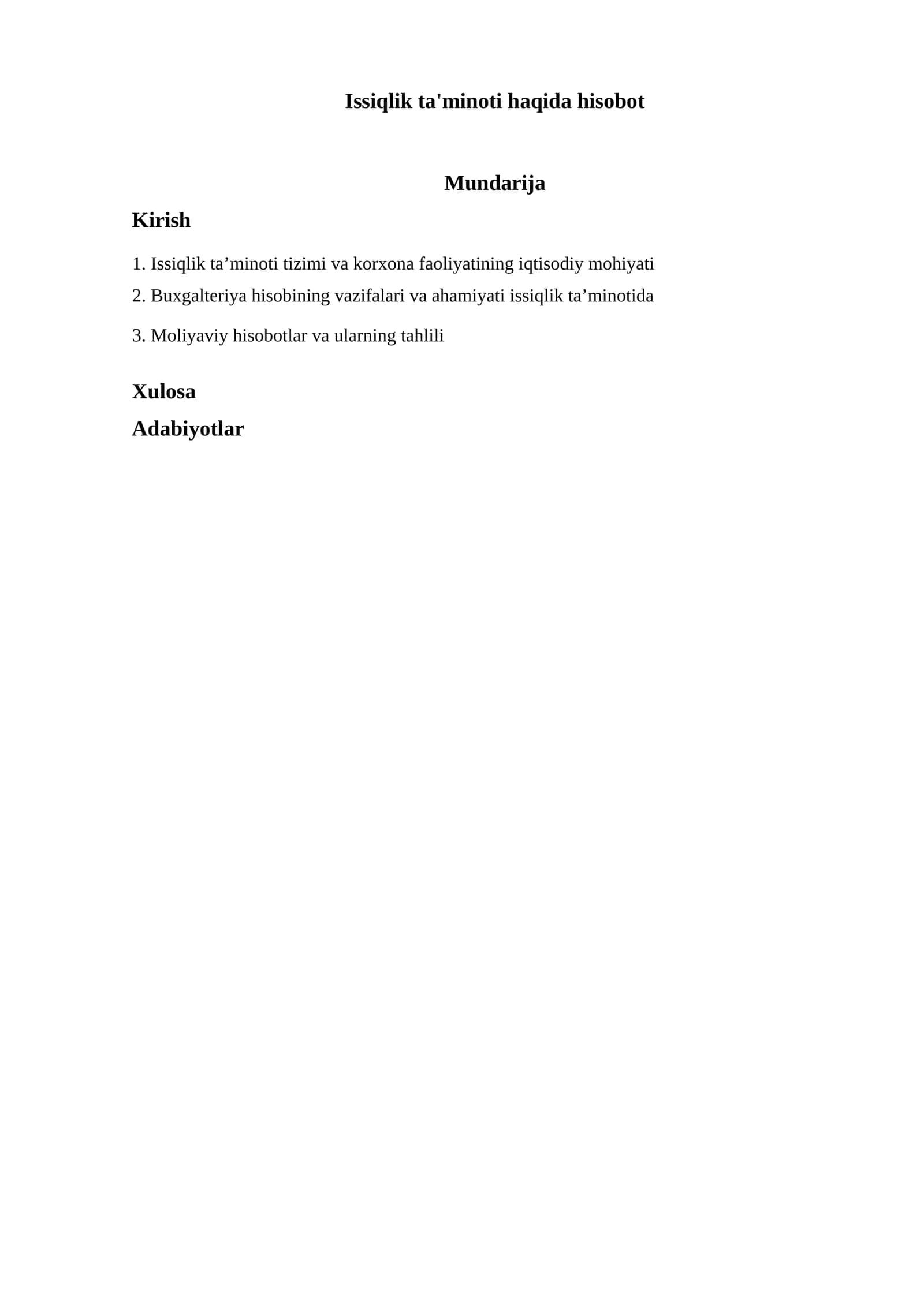 Issiqlik ta'minoti haqida hisobot