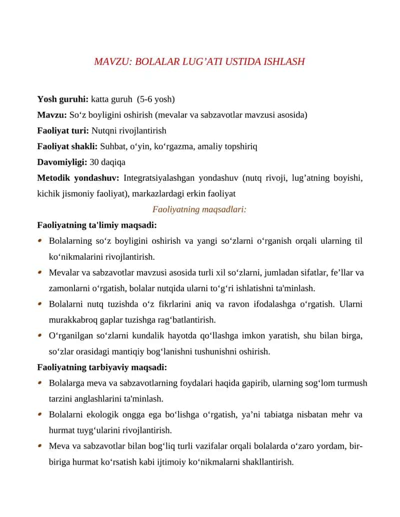 Bolalar Lug'ati ustida ishlash