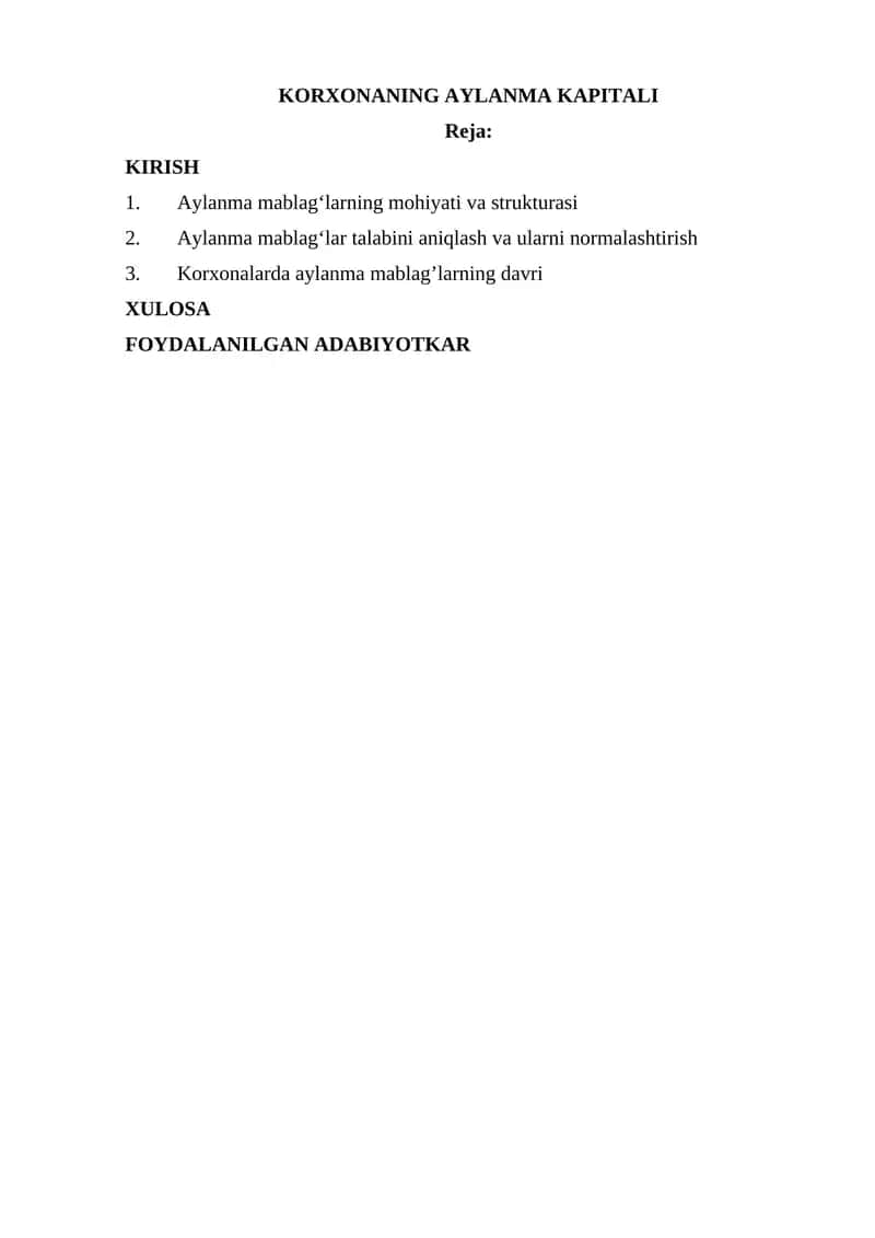 Korxonaning aylanma kapitali