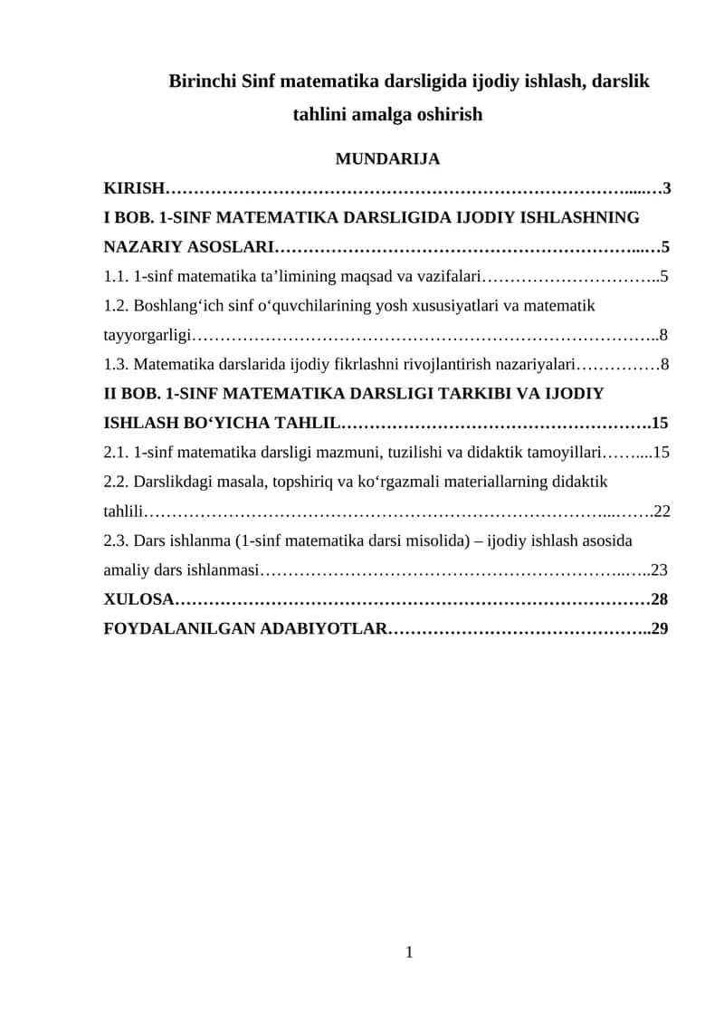 1-sinf matematika darsligi