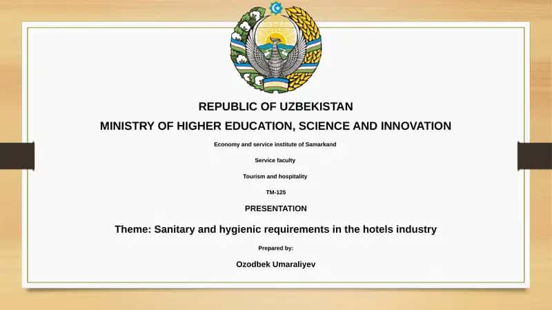 Sanitary and hygienic requirements in the hotels industry
