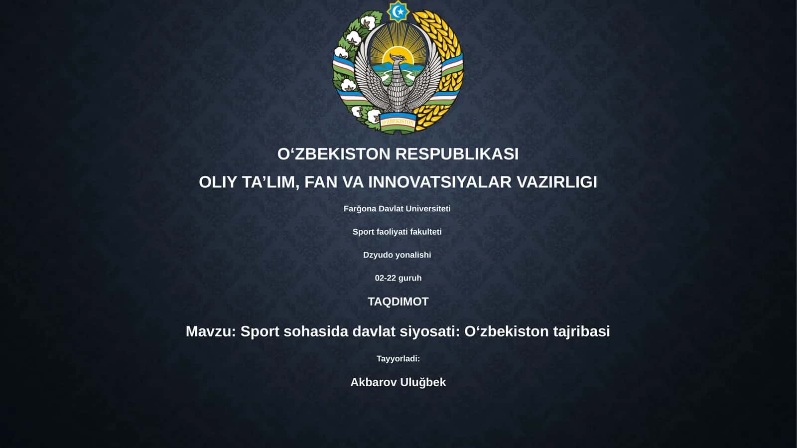Sport sohasida davlat siyosati: Oʻzbekiston tajribasi