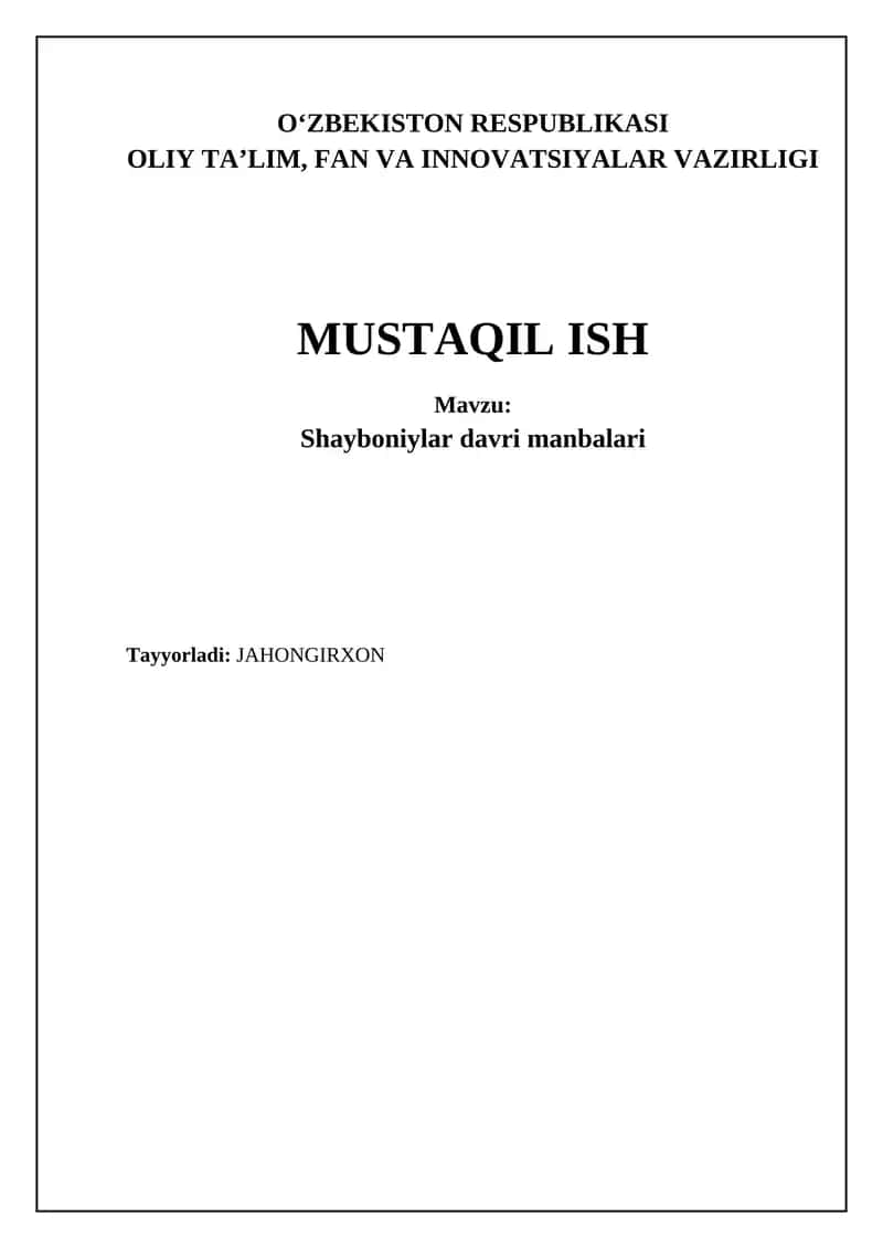 Shayboniylar davri manbalari
