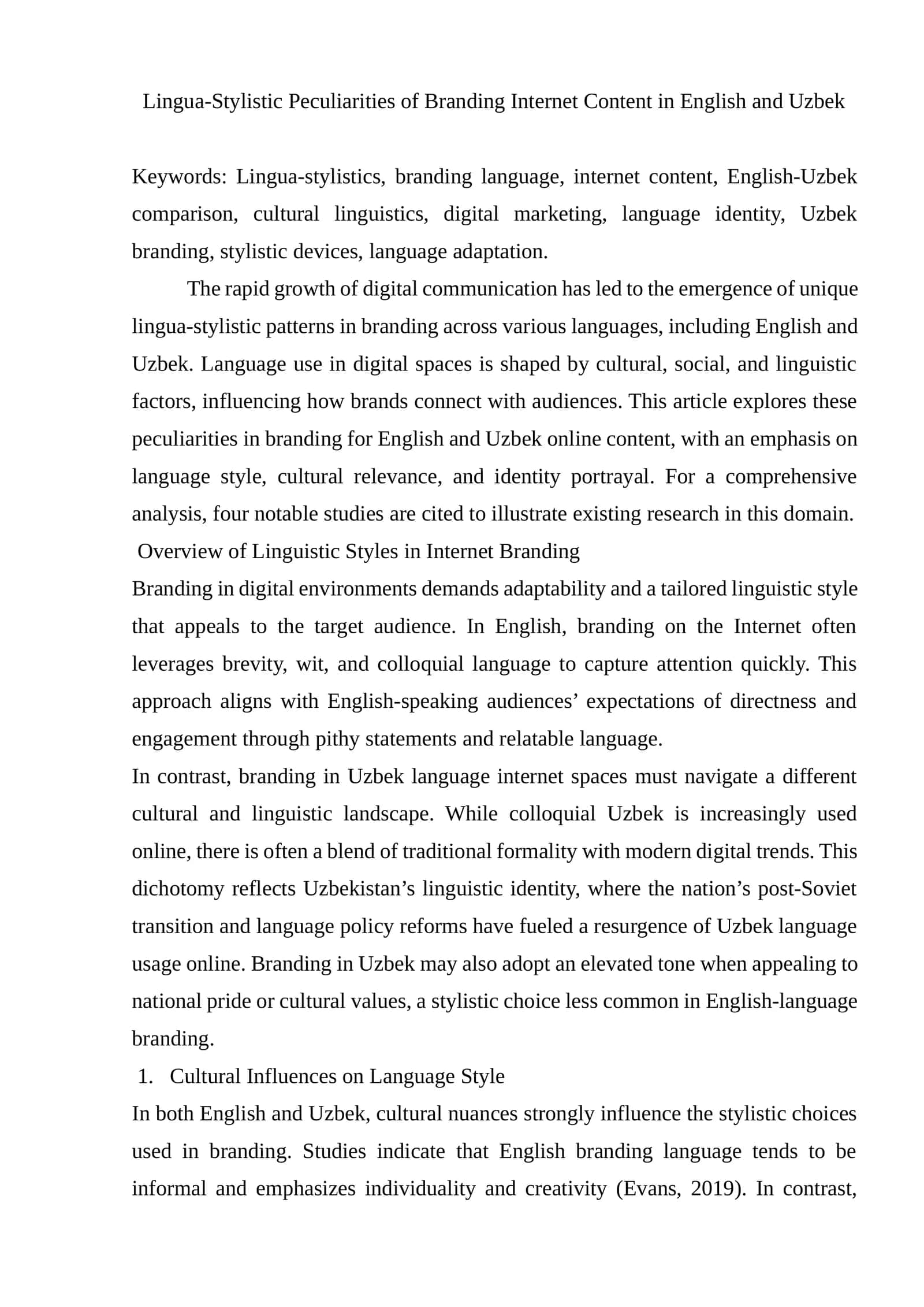 Lingua-Stylistic Peculiarities of Branding Internet Content in English and Uzbek