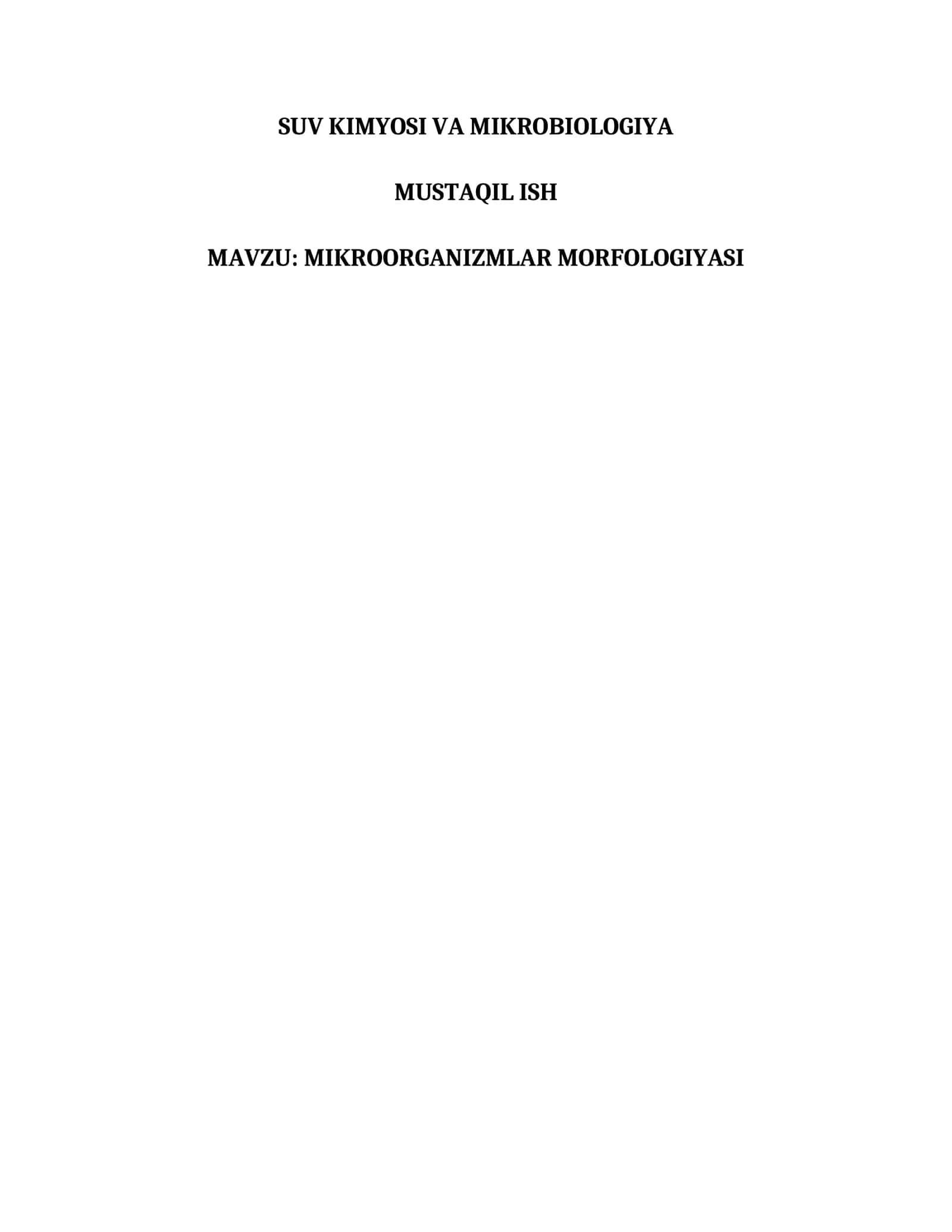 SUV KIMYOSI VA MIKROBIOLOGIYA