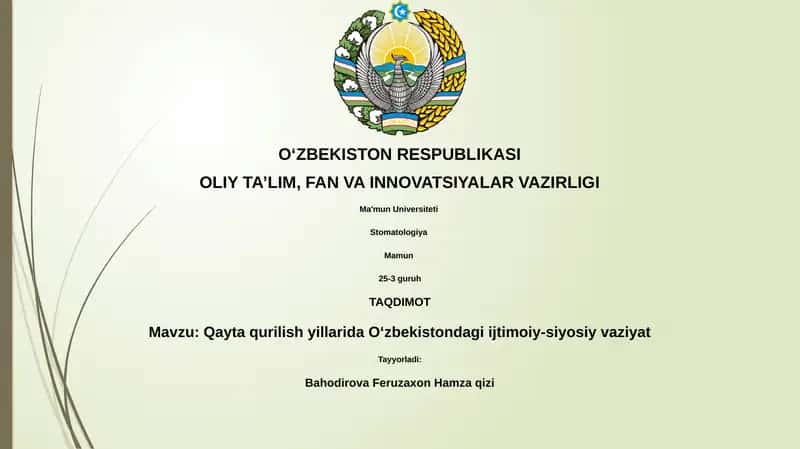 Qayta qurilish yillarida Oʻzbekistondagi ijtimoiy-siyosiy vaziyat