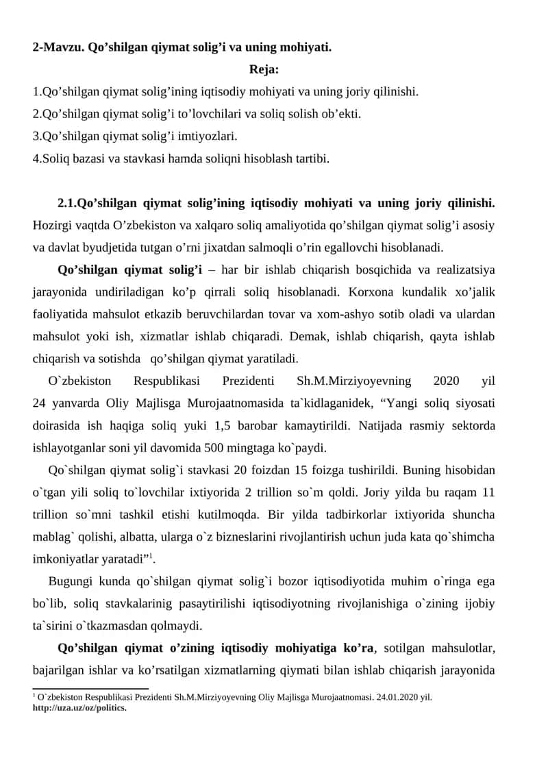 Qo’shilgan qiymat solig’i