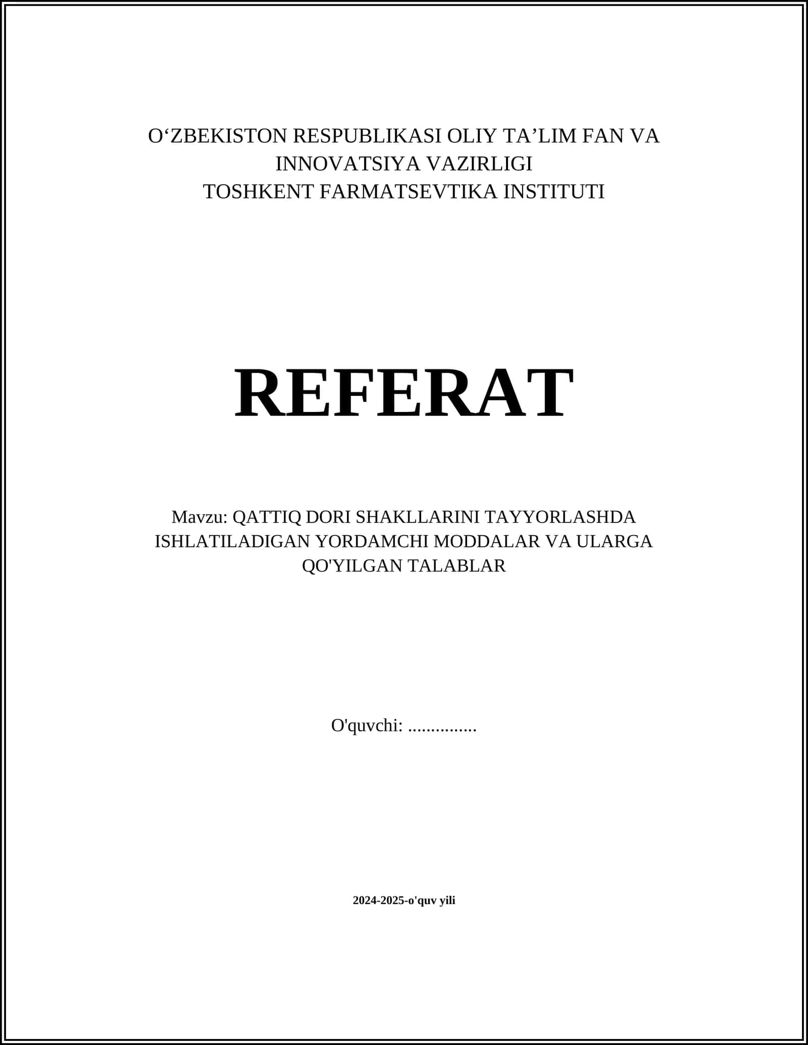 Yordamchi moddalar turlari