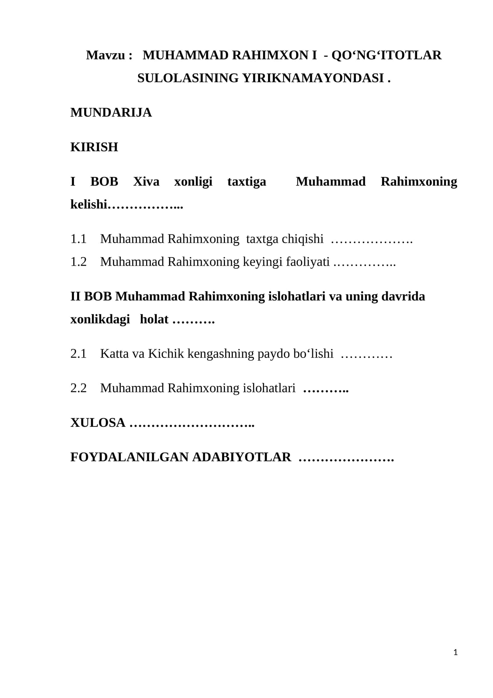 MUHAMMAD RAHIMXON I - QO‘NG‘ITOTLAR SULOLASINING YIRIKNAMAYONDASI