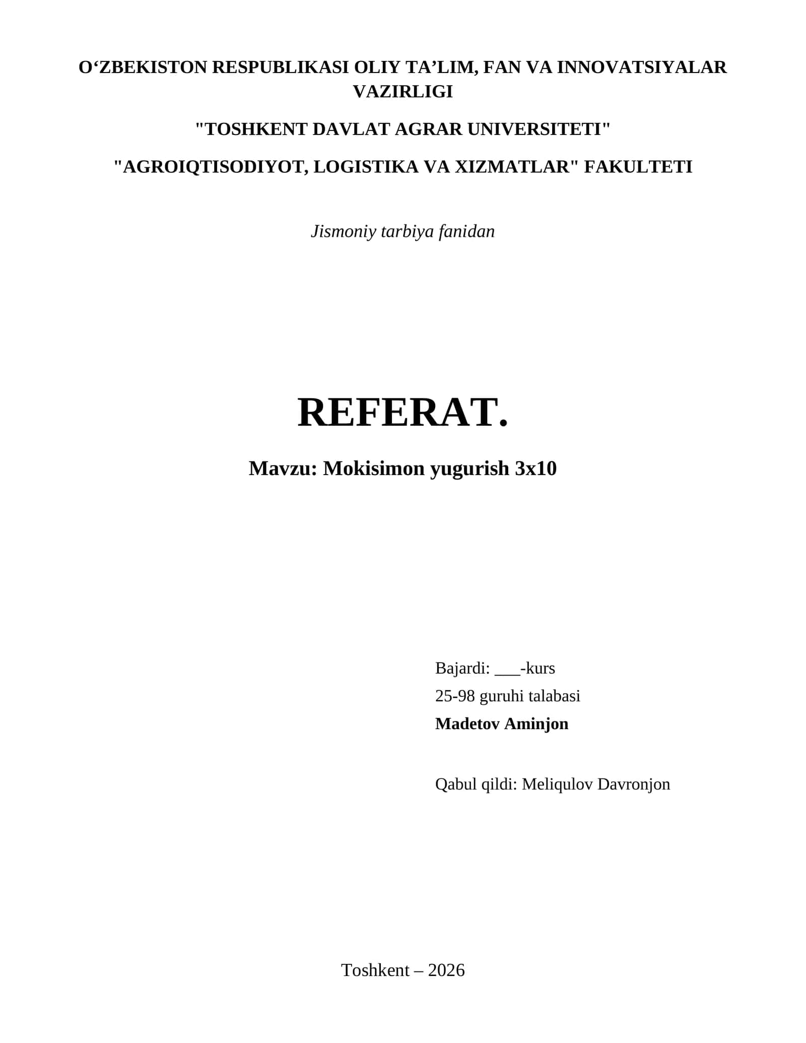 Mokisimon yugurish 3x10
