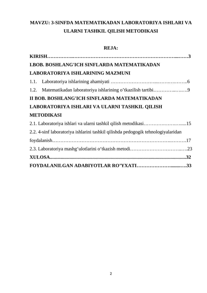3-SINFDA MATEMATIKADAN LABORATORIYA ISHLARI VA ULARNI TASHKIL QILISH METODIKASI