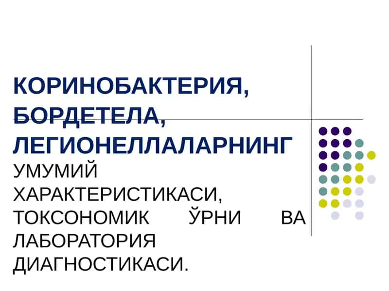 КОРИНОБАКТЕРИЯ, БОРДЕТЕЛА, ЛЕГИОНЕЛЛАЛАРНИНГ УМУМИЙ ХАРАКТЕРИСТИКАСИ