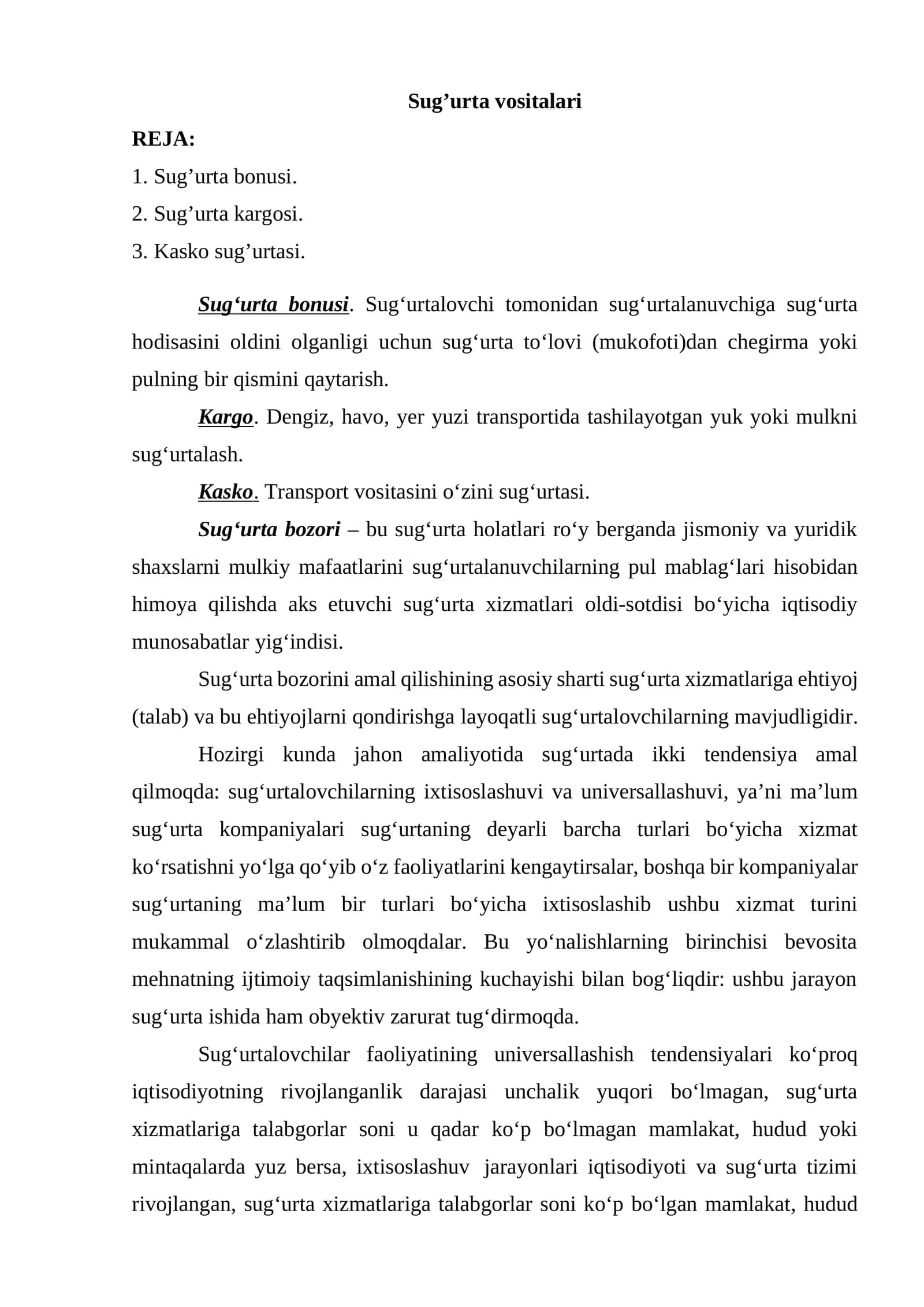 Sug’urta vositalari