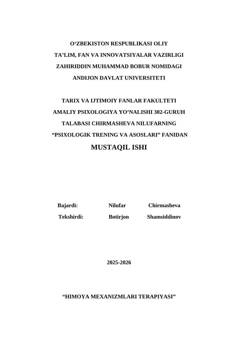 Himoya Mexanizmlari Terapiyasi