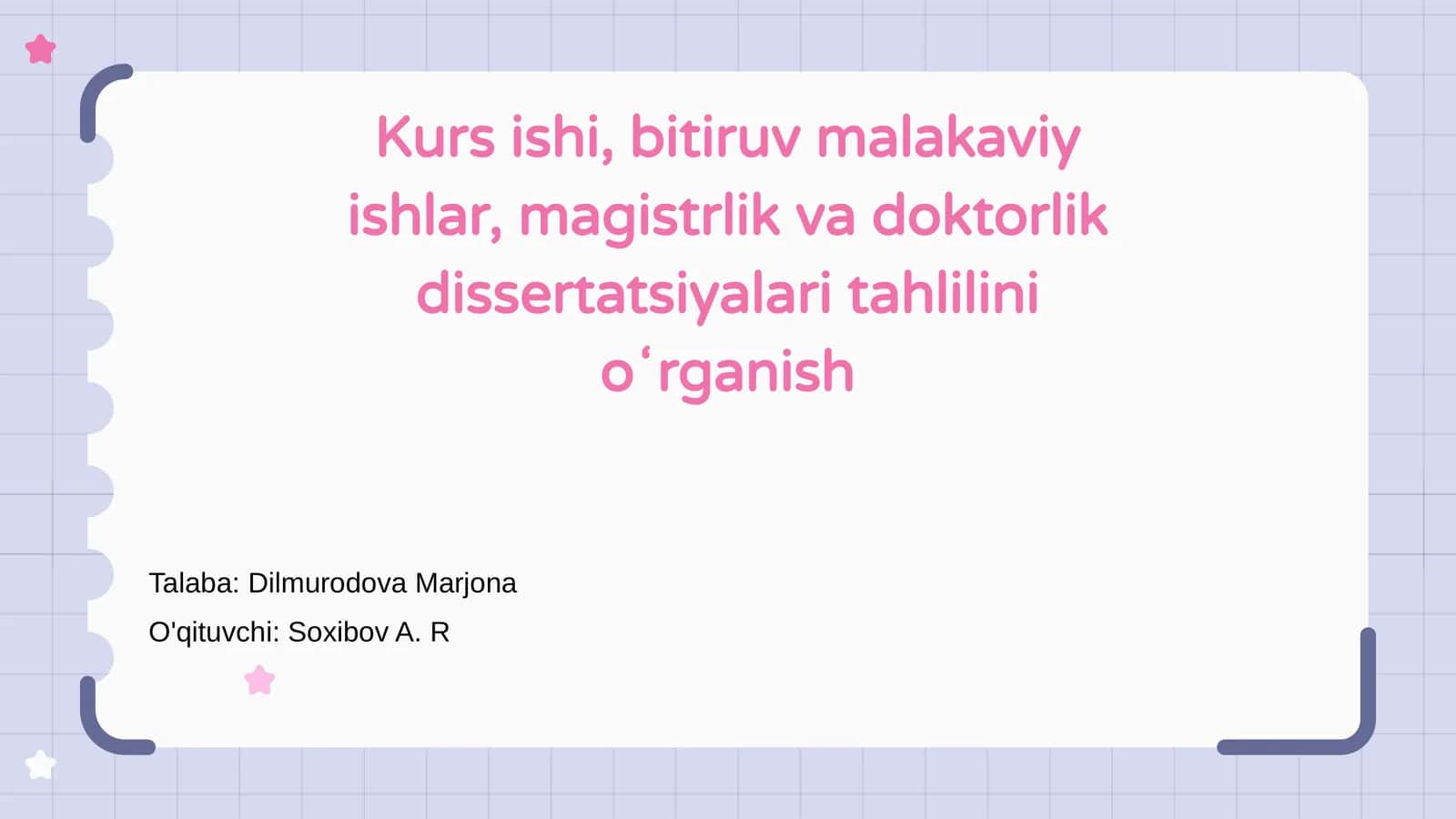 Kurs ishlarining asosiy xususiyatlari