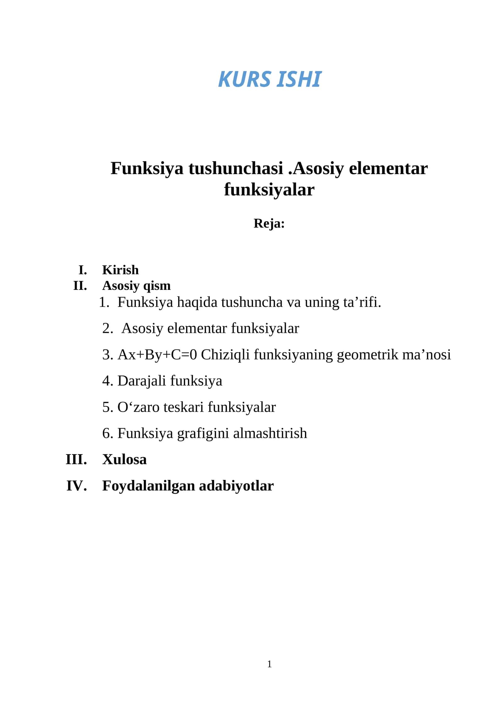 Asosiy elementar funksiyalar