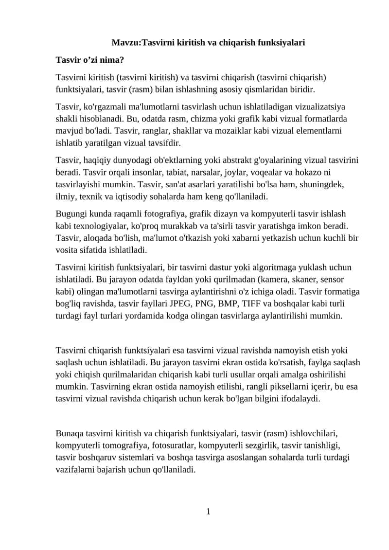 Tasvirni kiritish va chiqarish funksiyalari