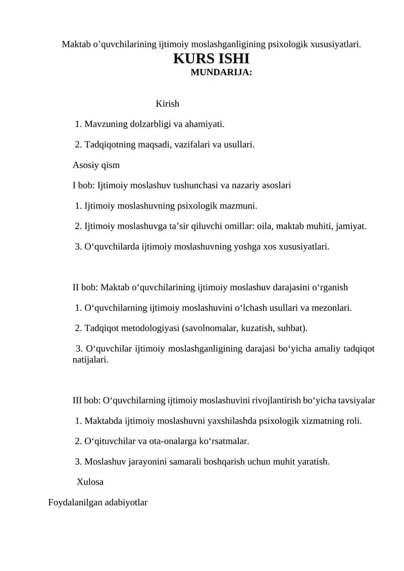 Maktab o’quvchilarining ijtimoiy moslashganligining psixologik xususiyatlari