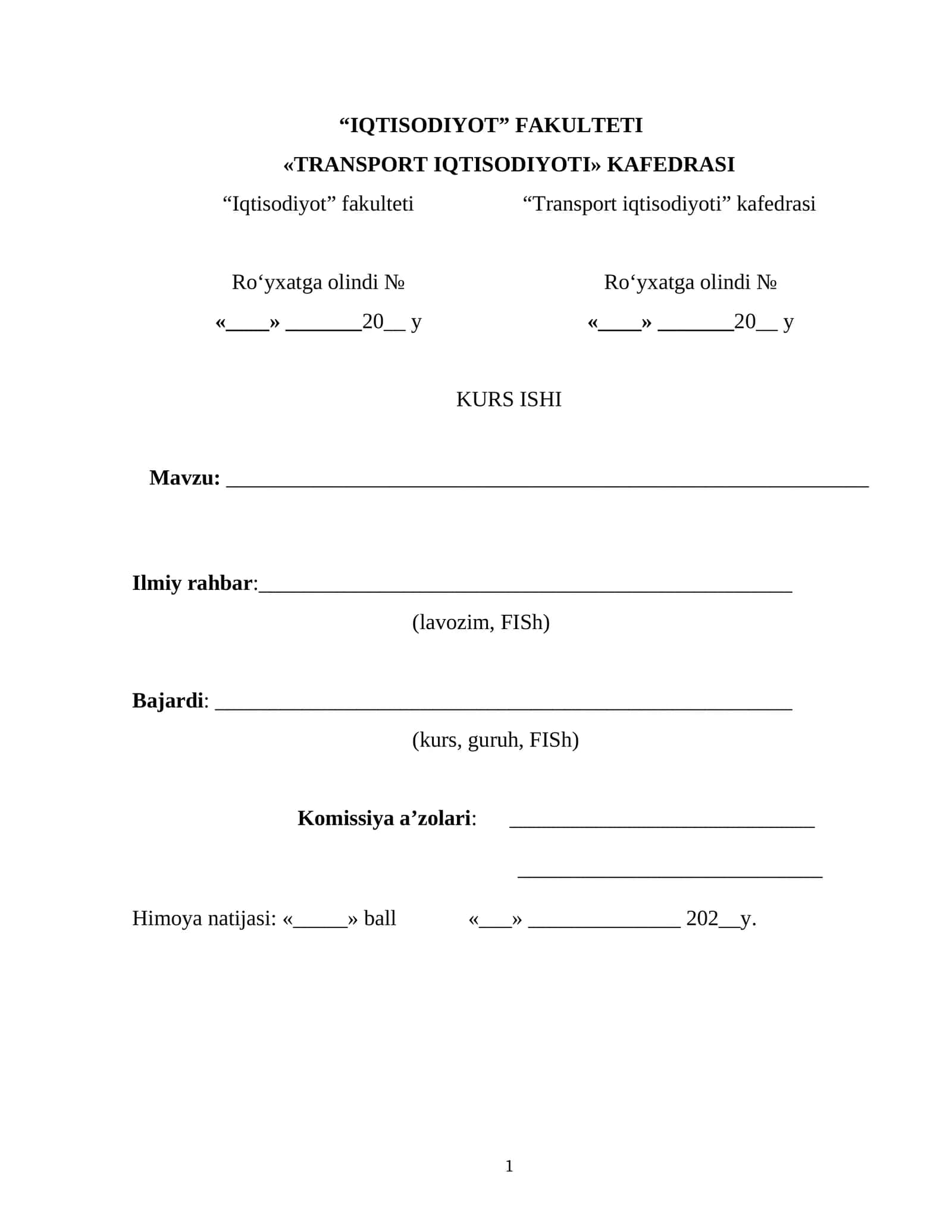 IQTISODIYOT FAKULTETI KURS ISHI