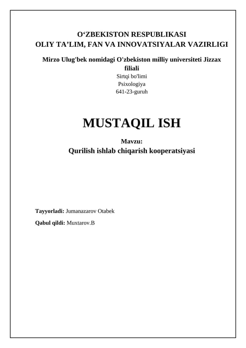 Qurilish ishlab chiqarish kooperativi: Asosiy tushunchalar va mohiyat