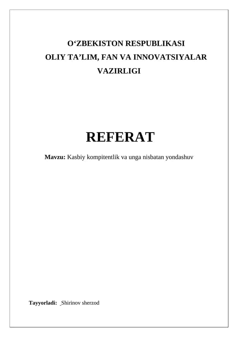 Kasbiy kompitentlik va unga nisbatan yondashuv