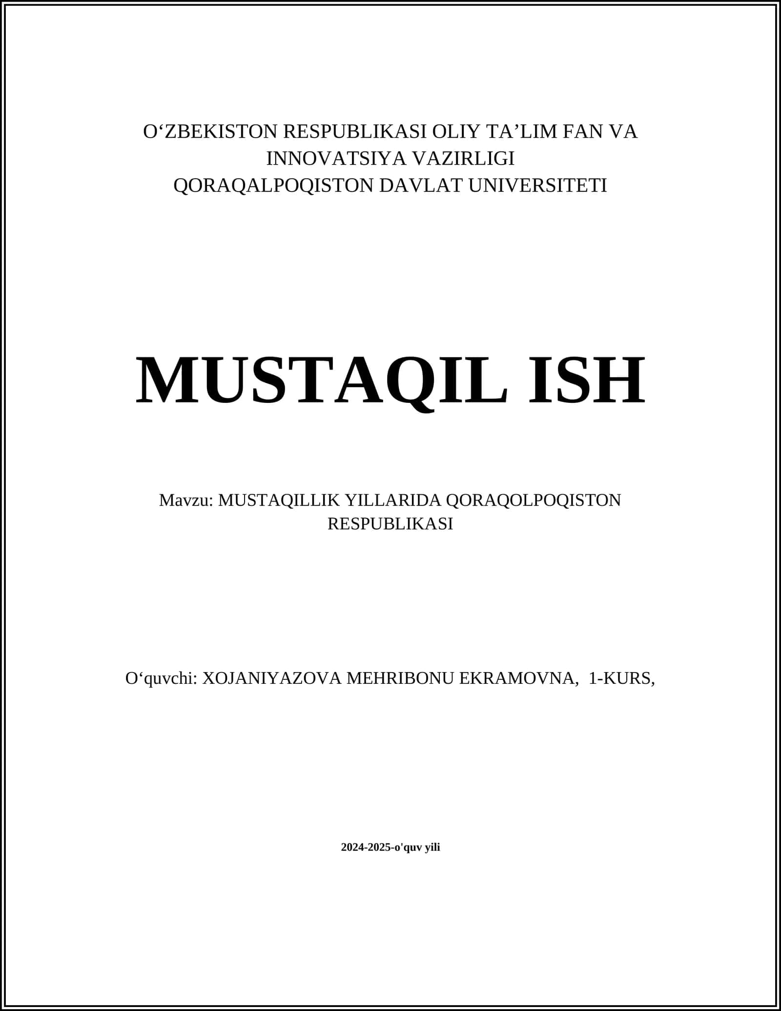 MUSTAQILLIK YILLARIDA QORAQOLPOQISTON RESPUBLIKASI