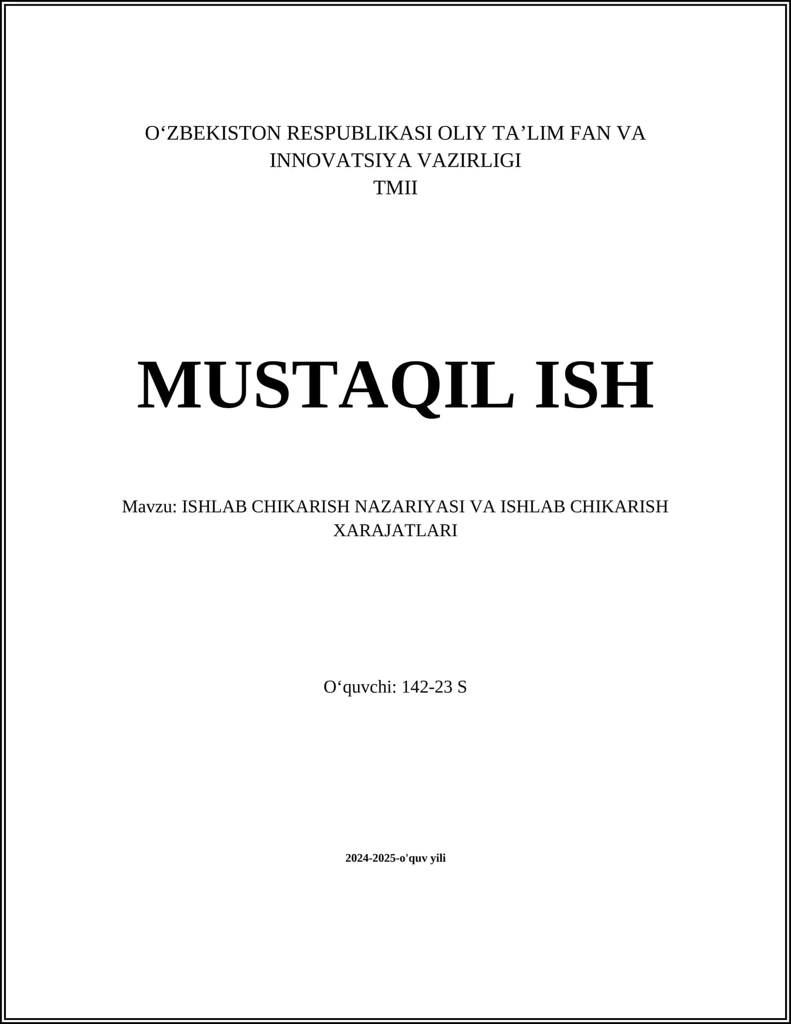 Ishlab chiqarish nazariyasi va ishlab chiqarish xarajatlari