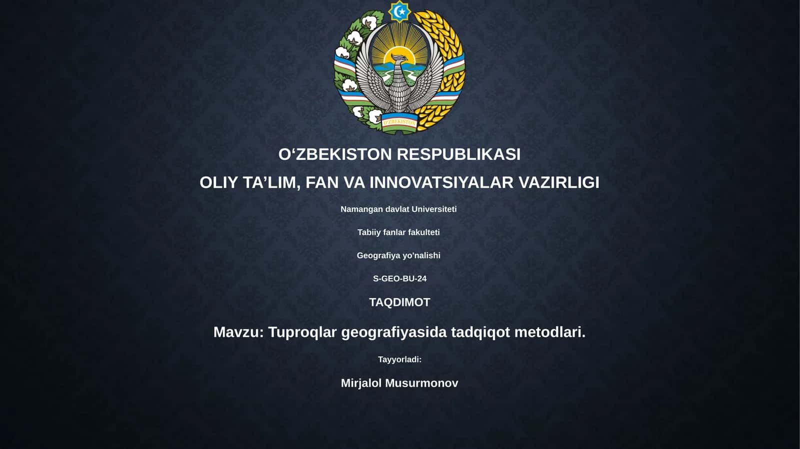Tuproqlar geografiyasida tadqiqot metodlari