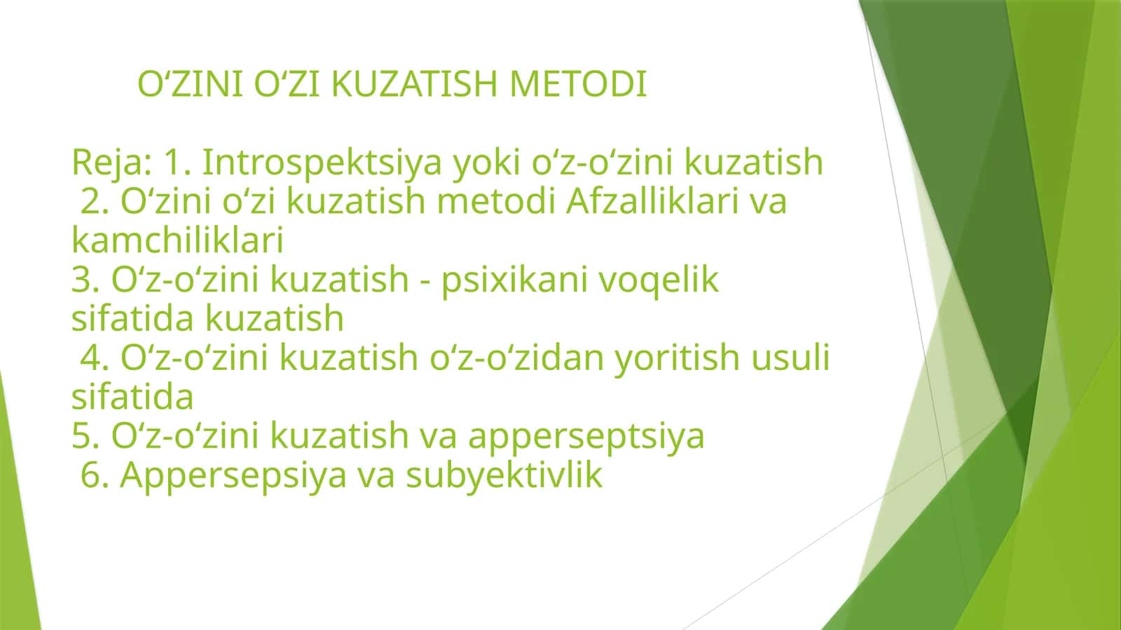 O‘ZINI O‘ZI KUZATISH METODI