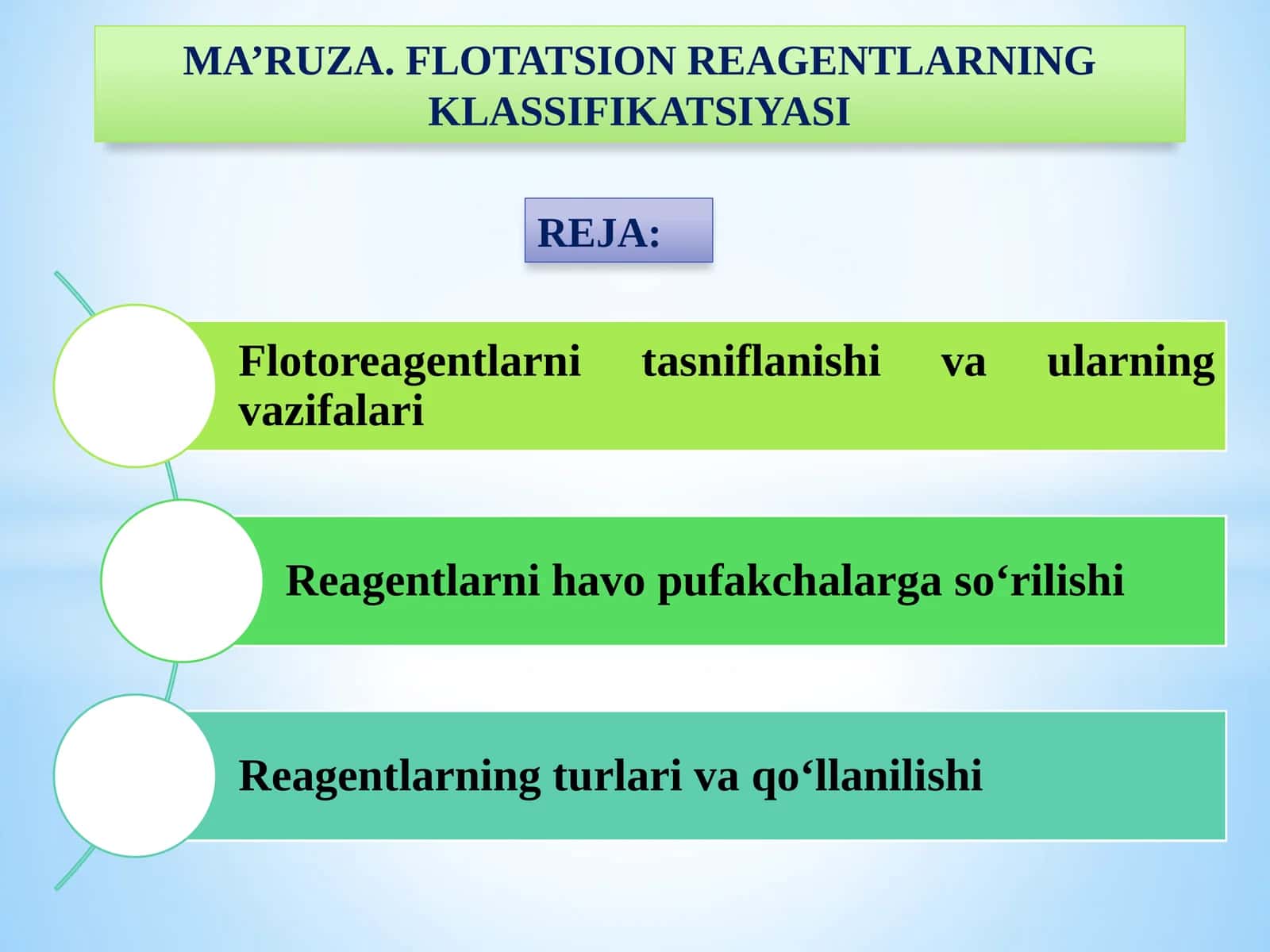 Ma’ruza. Flotatsion reagentlarning klassifikatsiyasi