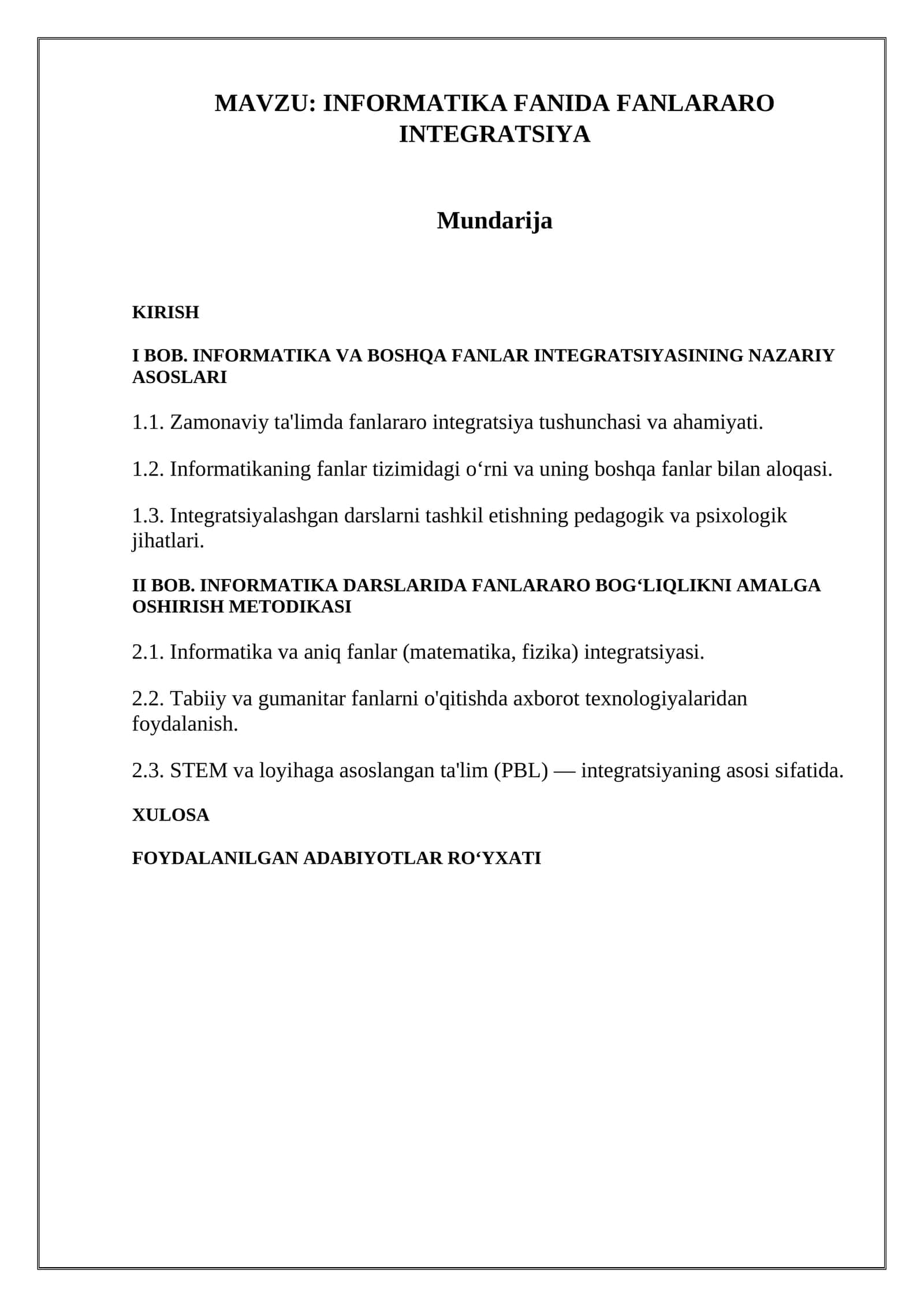 INFORMATIKA FANIDA FANLARARO INTEGRATSIYA
