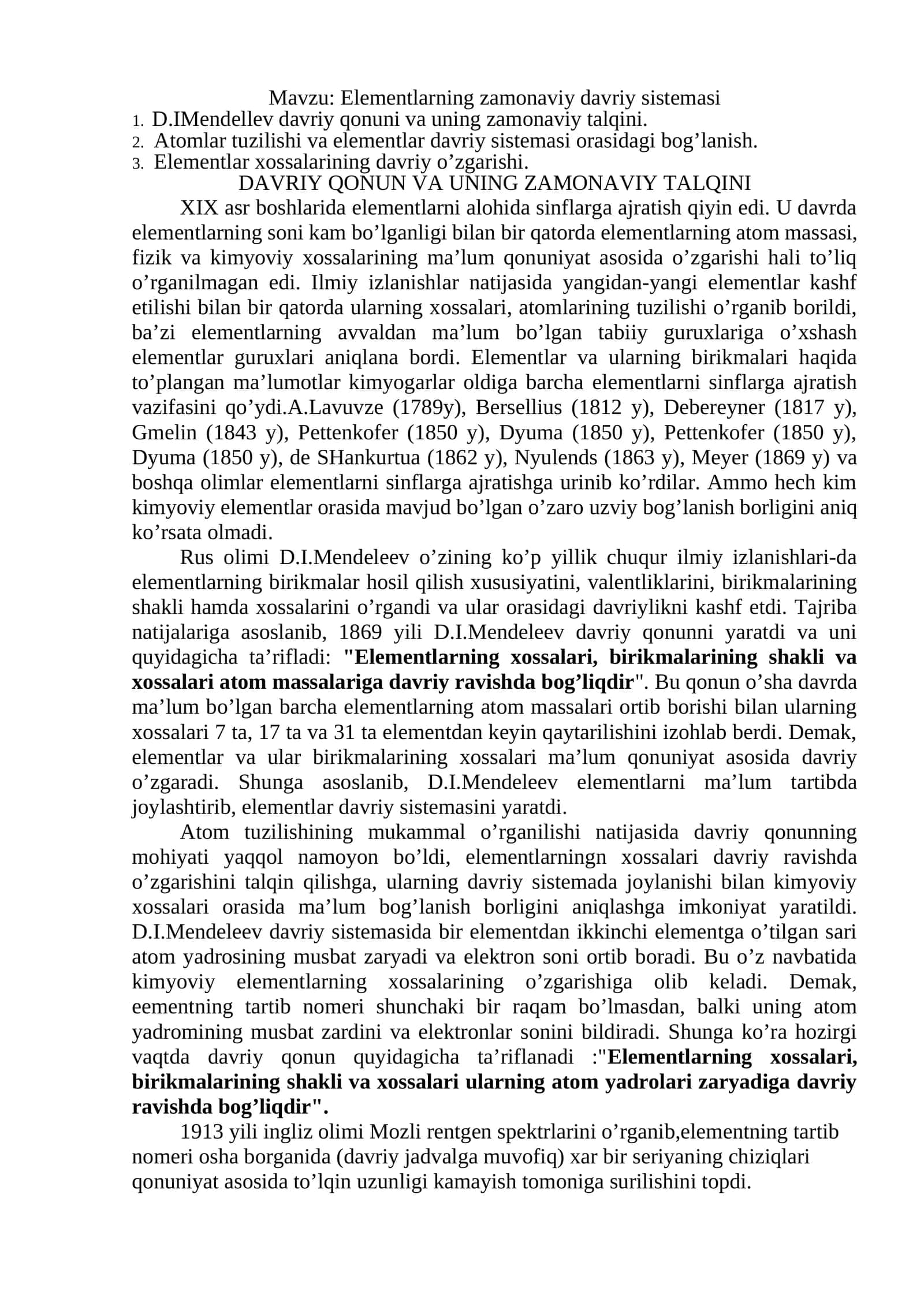 Elementlarning zamonaviy davriy sistemasi