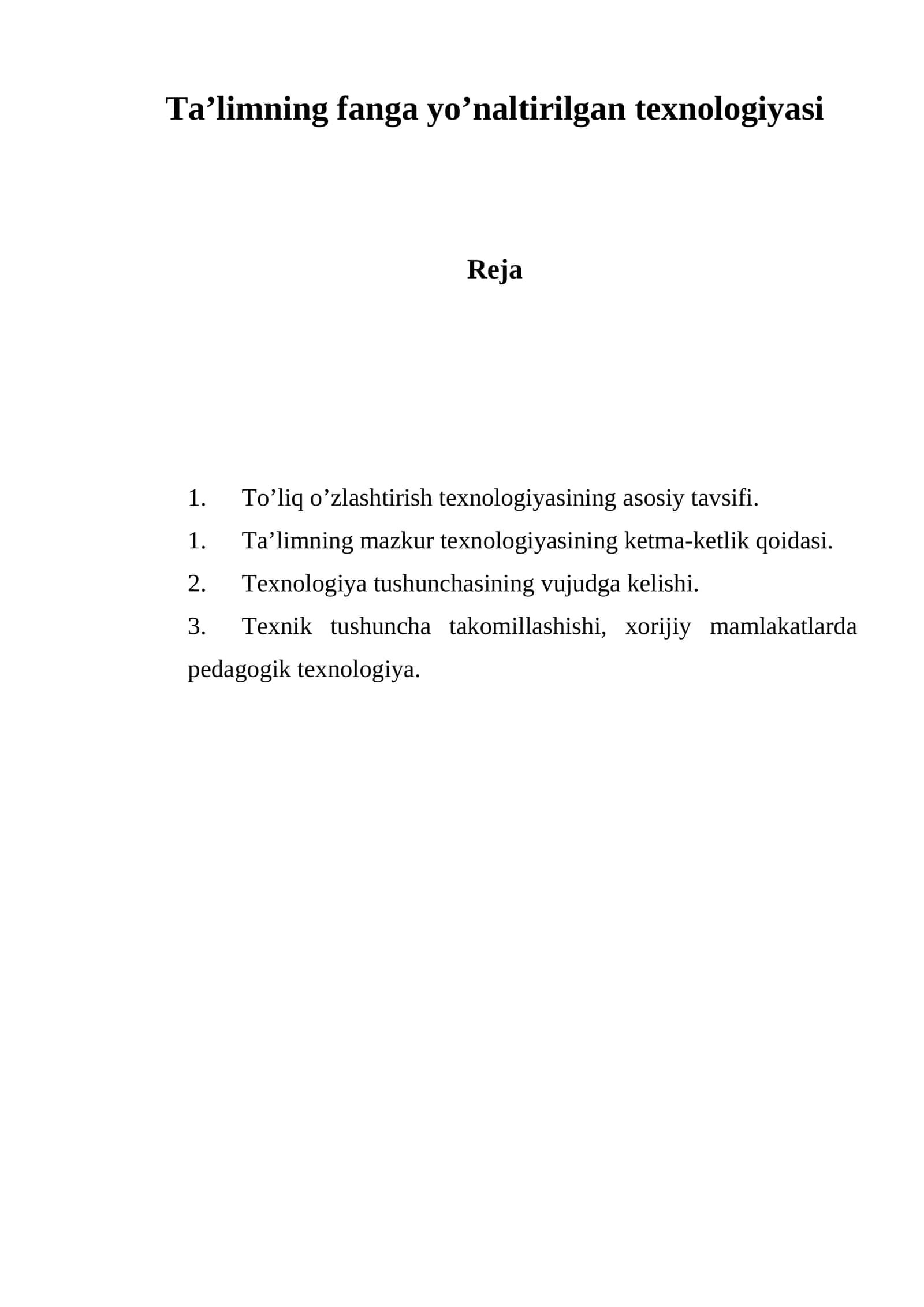 Ta’limning fanga yo’naltirilgan texnologiyasi