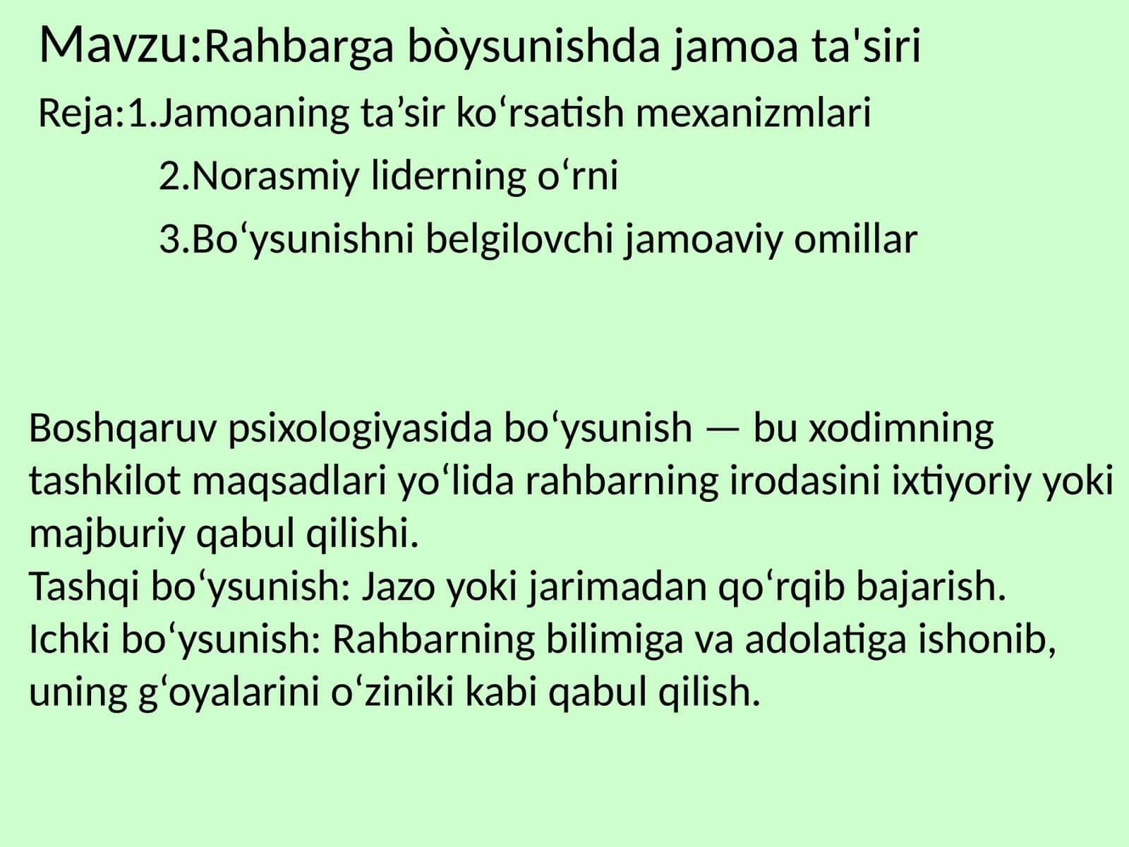 Rahbarga bòysunishda jamoa ta'siri