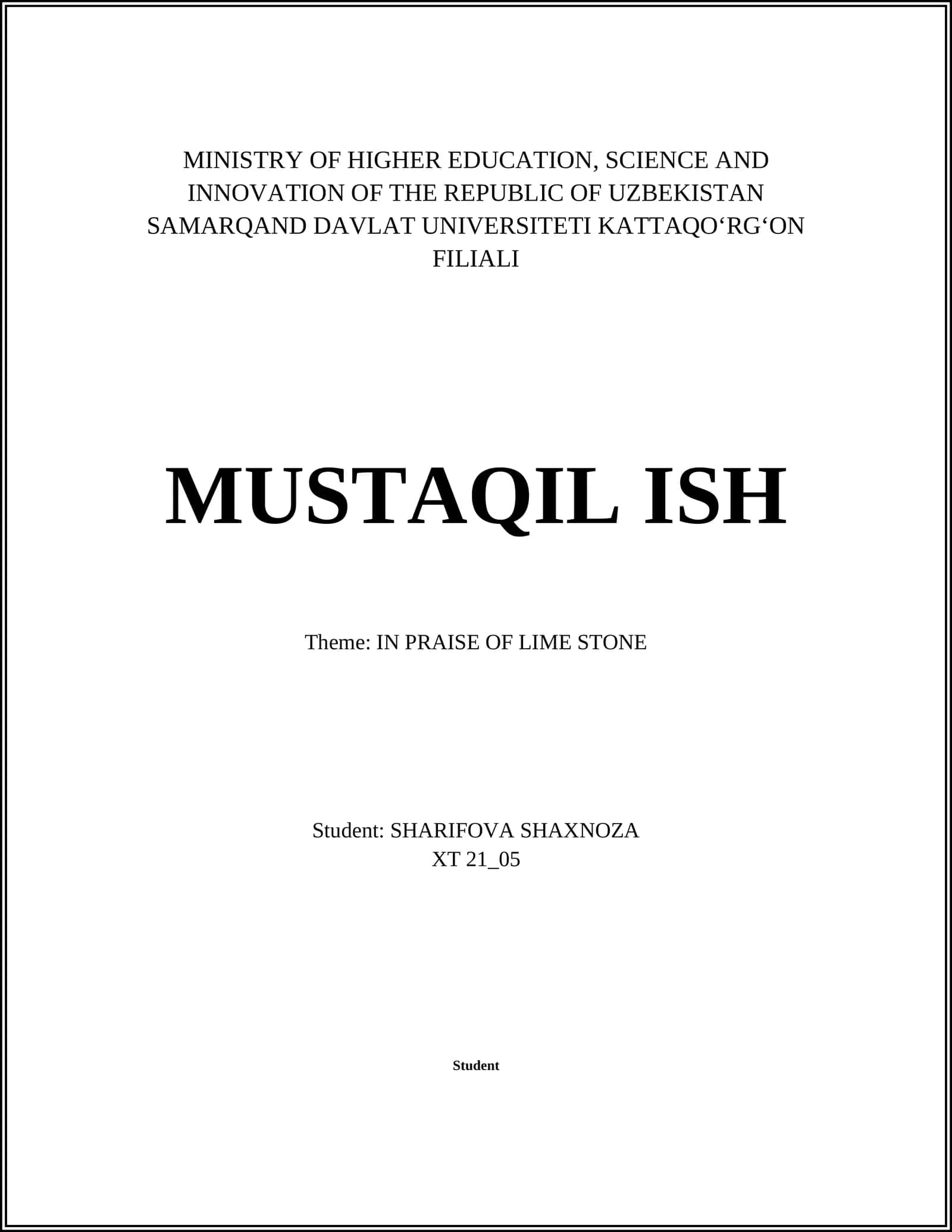 IN PRAISE OF LIME STONE