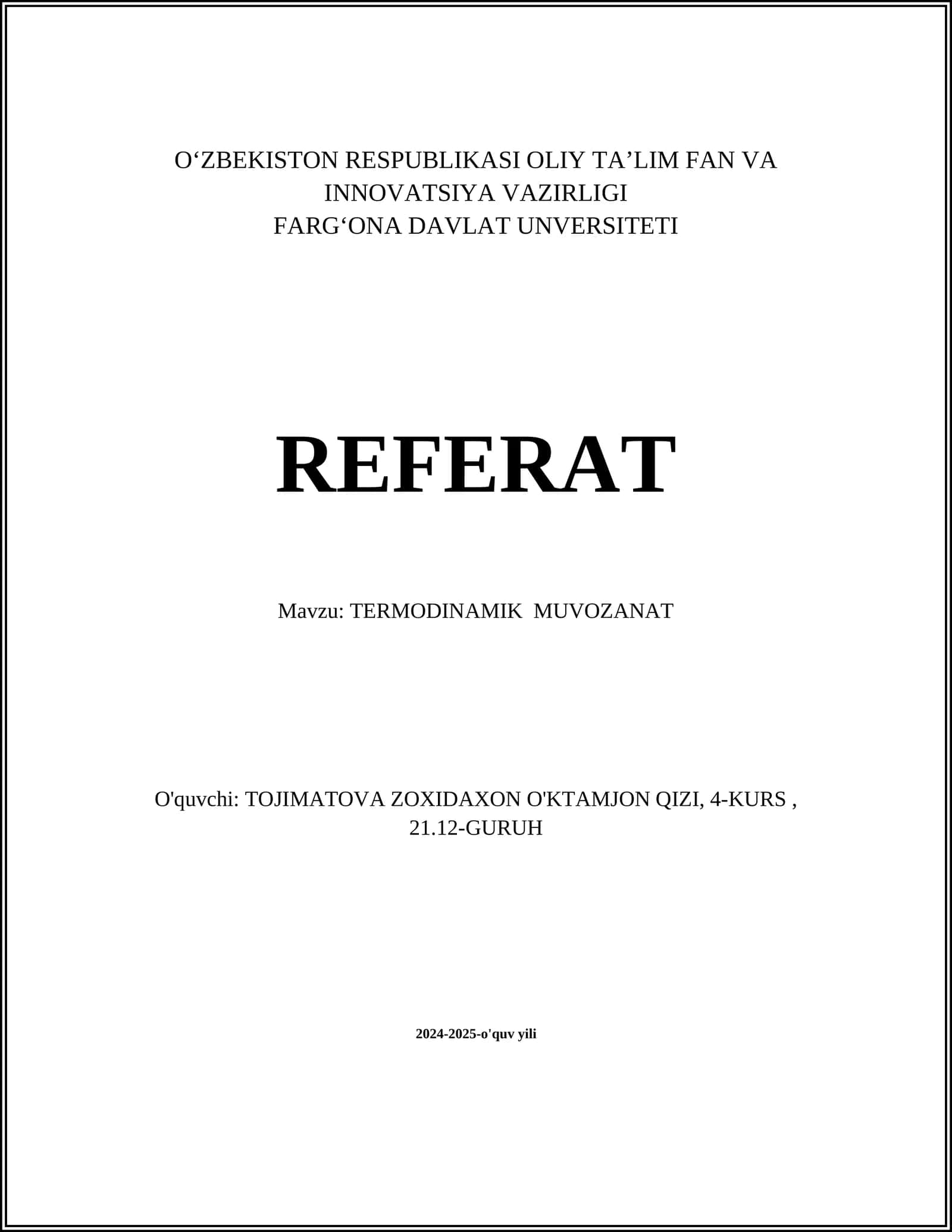 TERMODINAMIK MUVOZANAT
