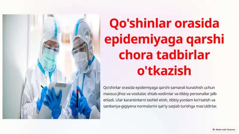 Qo'shinlar orasida epidemiyaga qarshi chora tadbirlar o'tkazish