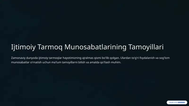 Ijtimoiy Tarmoq Munosabatlarining Tamoyillari