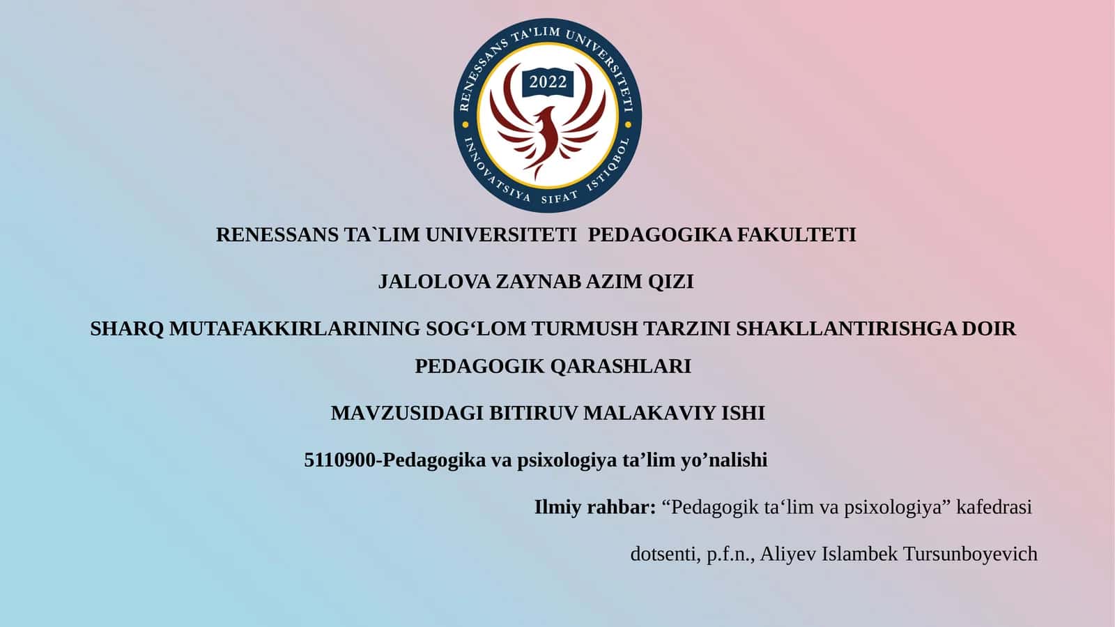 SHARQ MUTAFAKKIRLARINING SOGʻLOM TURMUSH TARZINI SHAKLLANTIRISHGA DOIR PEDAGOGIK QARASHLARI